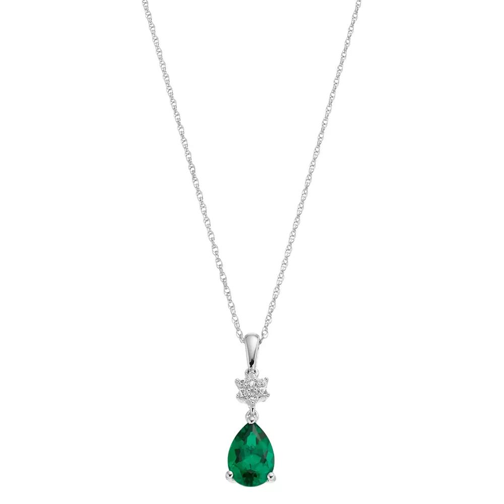 Sterling Silver Lab-Created Emerald & Lab-Created White Sapphire Pendant Necklace, Women's, Size: 18", Green Product Image