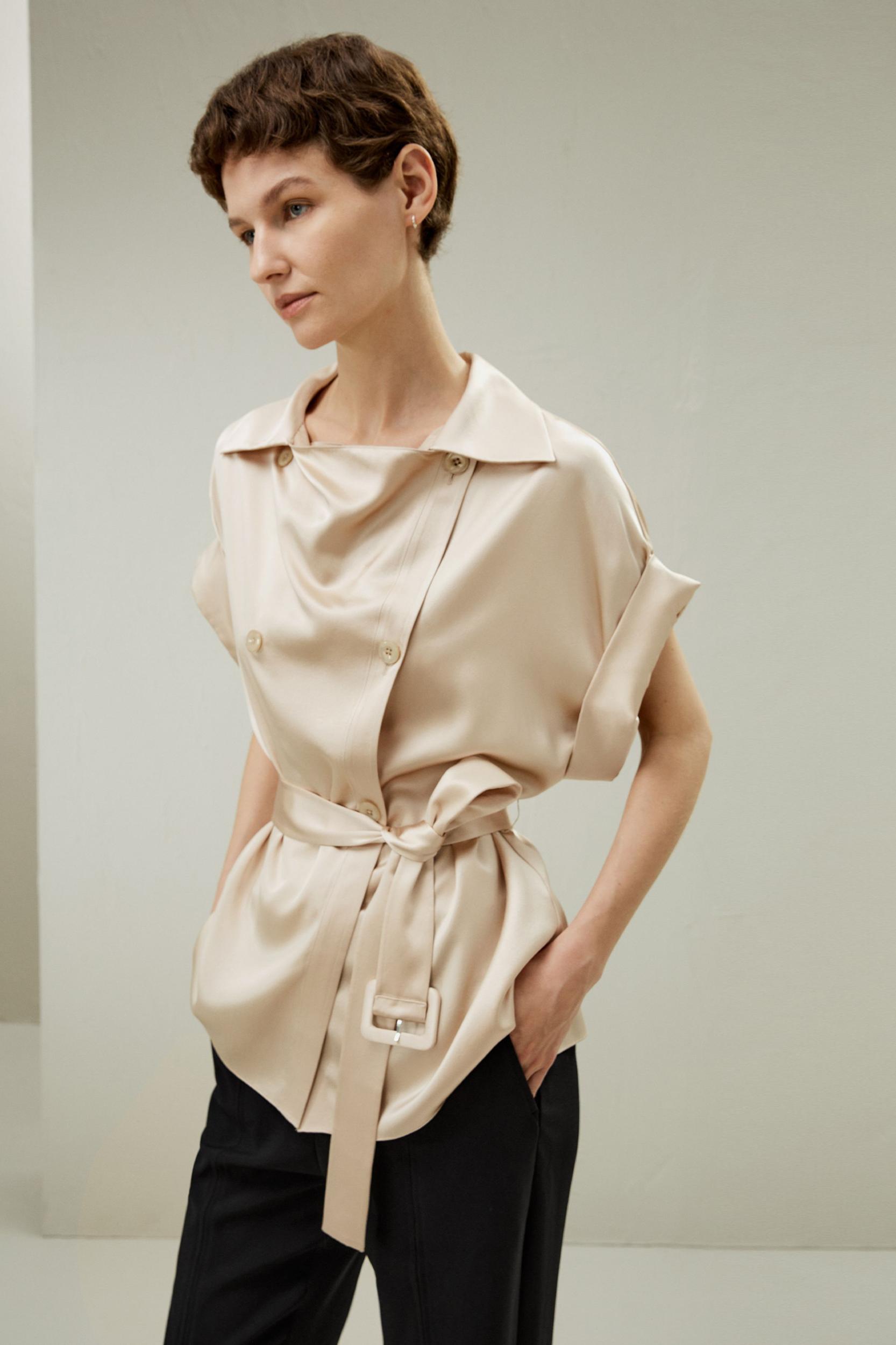 LILYSILK Silk Trench Jacket for Women Navy Blue Natural Silk Luxurious Roll-Up Trench Coat L Product Image