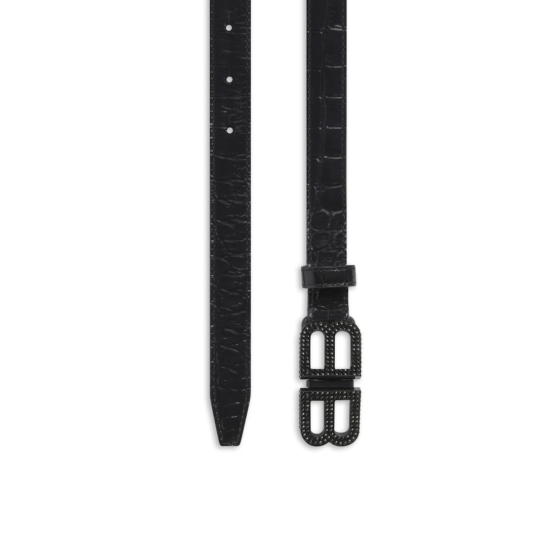 Women's Bb Hourglass Thin Belt Crocodile Embossed With Rhinestones in Black Product Image