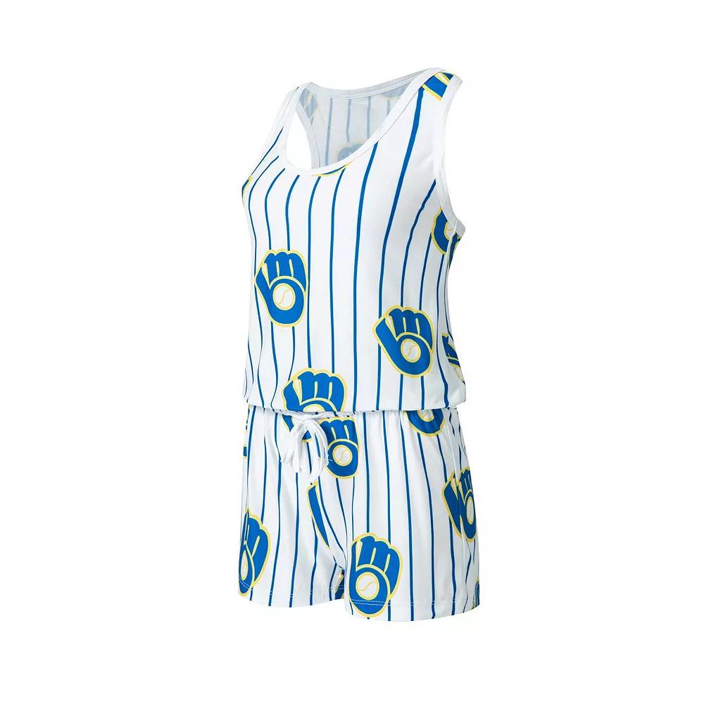 Women's Concepts Sport White Milwaukee Brewers Reel Pinstripe Knit Romper, Size: Small Product Image