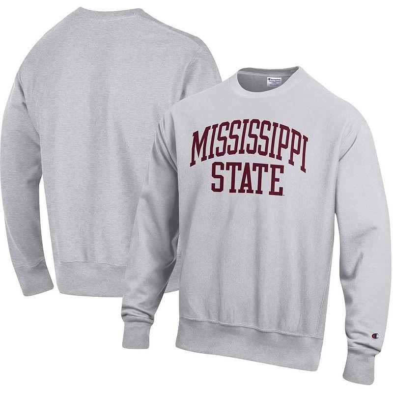 Men's Champion Heathered Gray Mississippi State Bulldogs Arch Reverse Weave Pullover Sweatshirt, Size: Large, Mst Grey Product Image