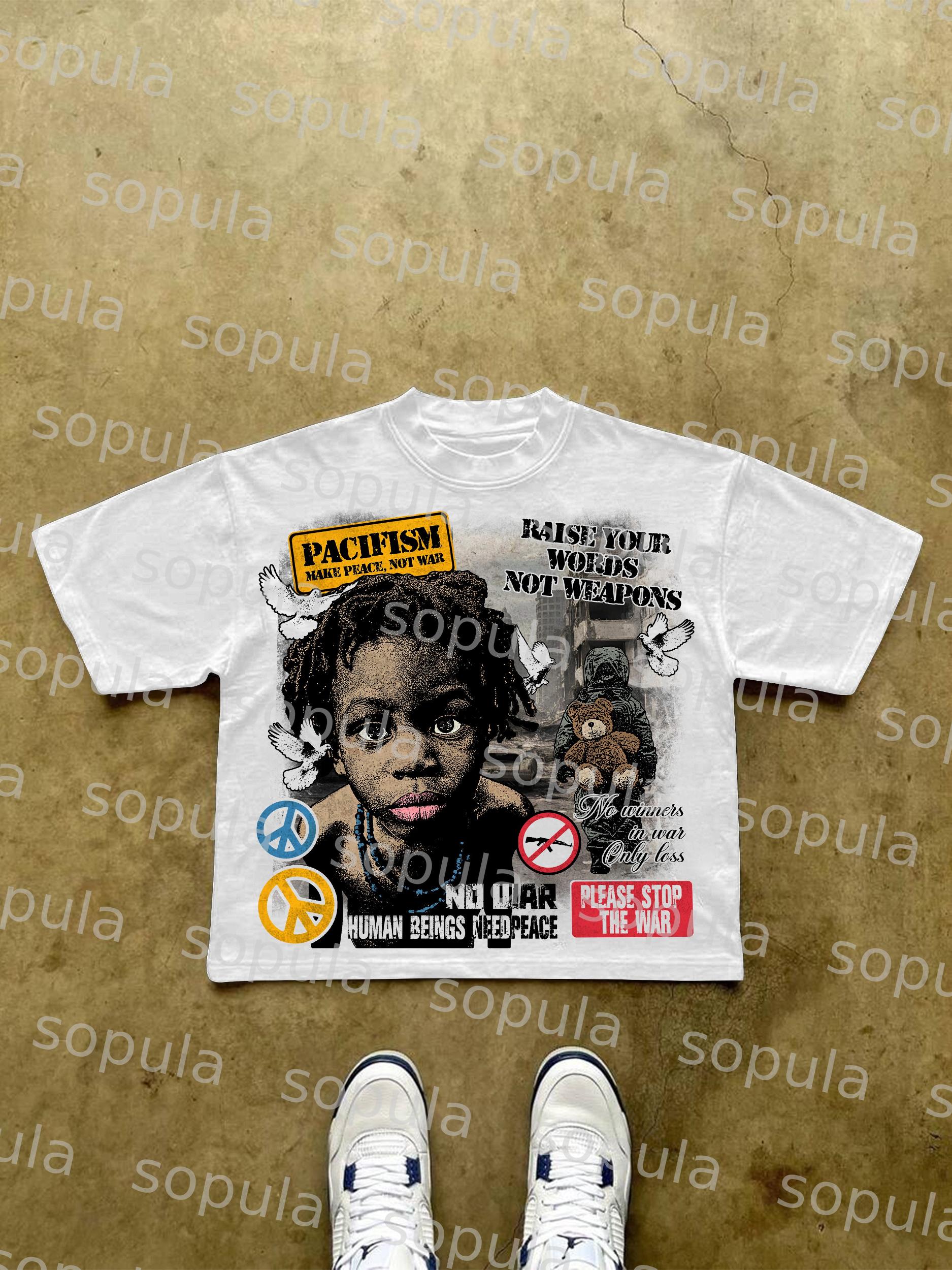 Sopula Human Beings Need Peace, Not War. Vintage Graphics Cropped T-Shirts Product Image