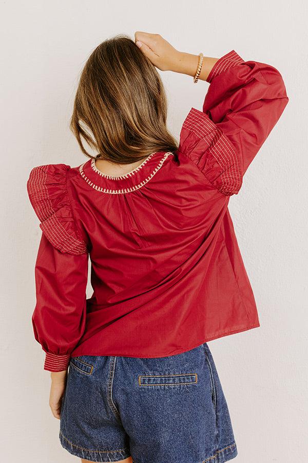 Chic Moment Ruffle Top in Crimson Product Image