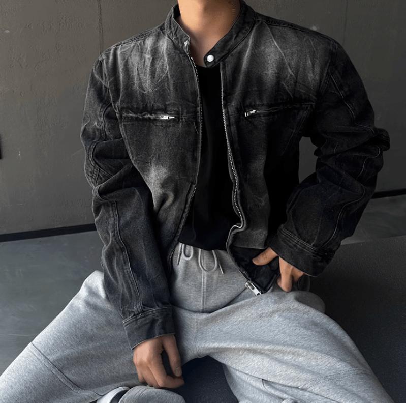 RT No. 12411 WASHED BLACK BIKER DENIM JK Product Image