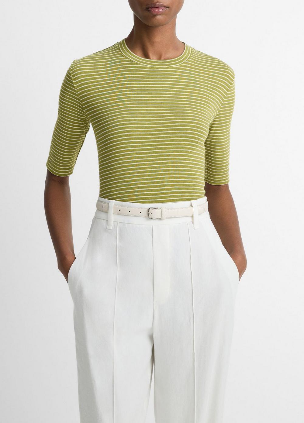 Womens Striped Cotton-Blend Elbow-Sleeve T-Shirt Vince Product Image