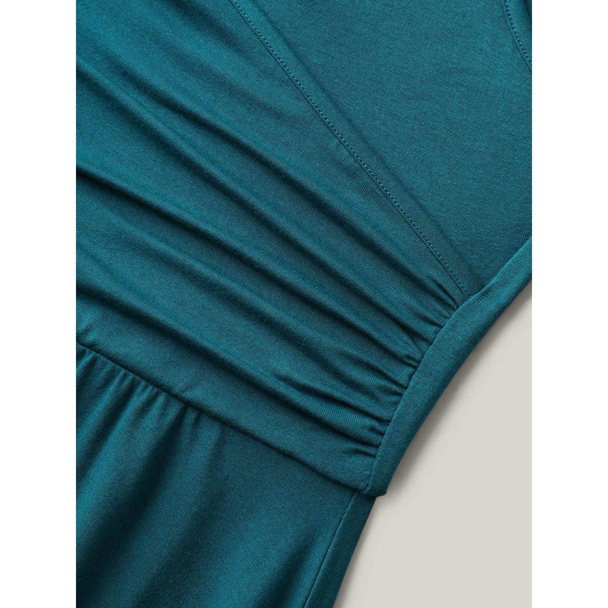 Plus Size Overlap Front Stretchy Gathered Tank Top Women Aegean Overlapping Overlap Collar Everyday-Casual Tank Tops Camis BloomChic 18-20/2X Product Image