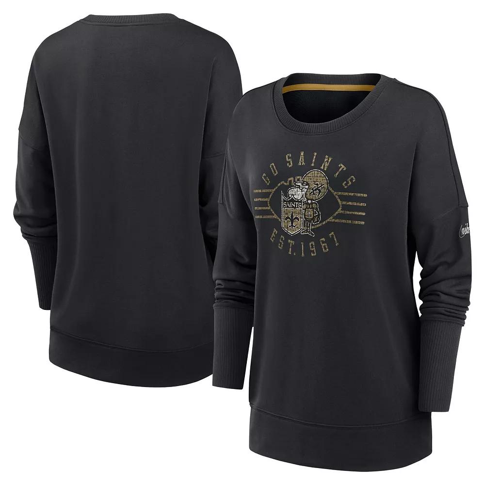 Women's Nike Black New Orleans Saints Rewind Playback Icon Performance Pullover Sweatshirt,  Product Image