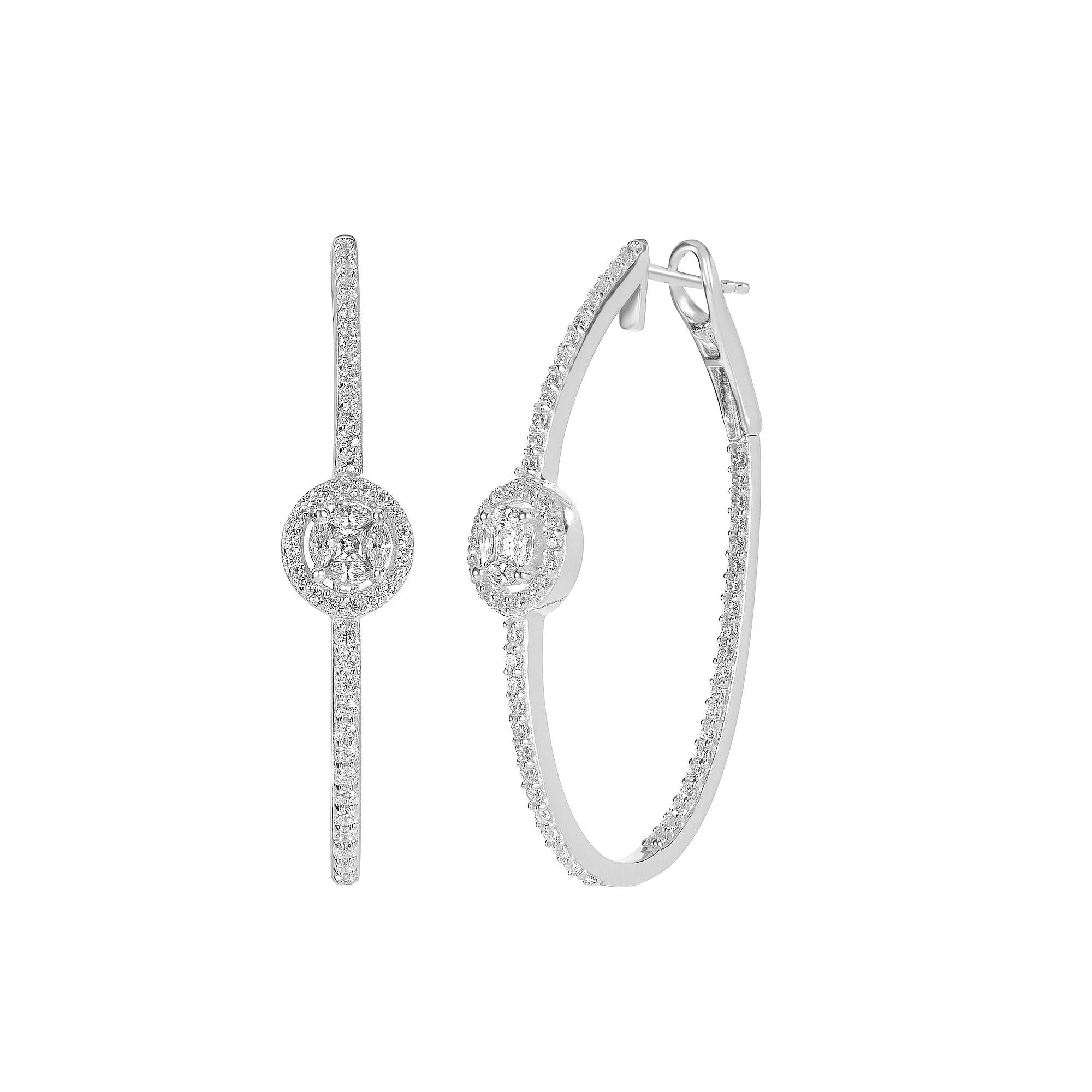 Judy Crowell Sterling Silver CZ Halo CZ Hoop Earrings, Women's Product Image