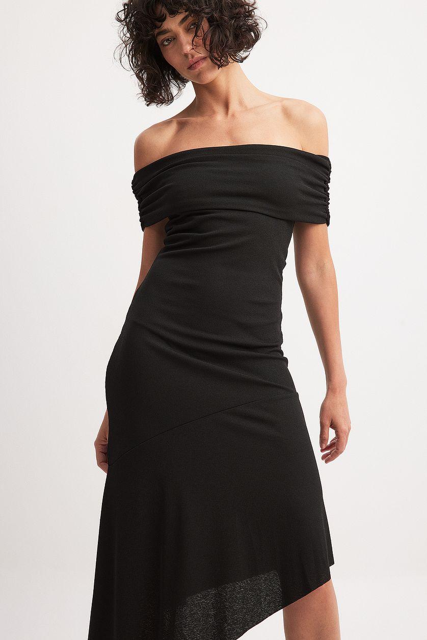 Off Shoulder Flounce Midi Dress Product Image