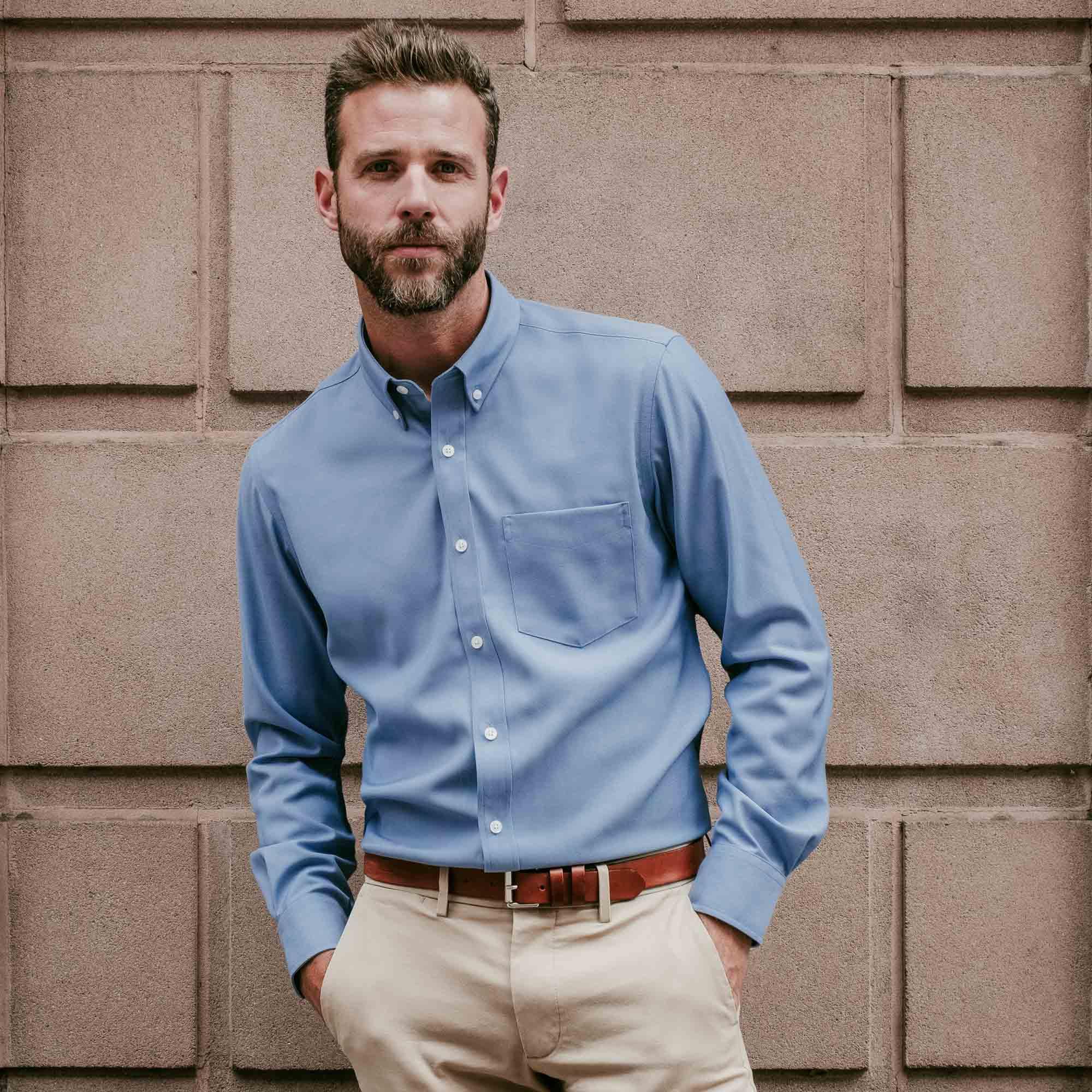 Merino Wool Button-Down Shirt | Blue Oxford 210 Product Image