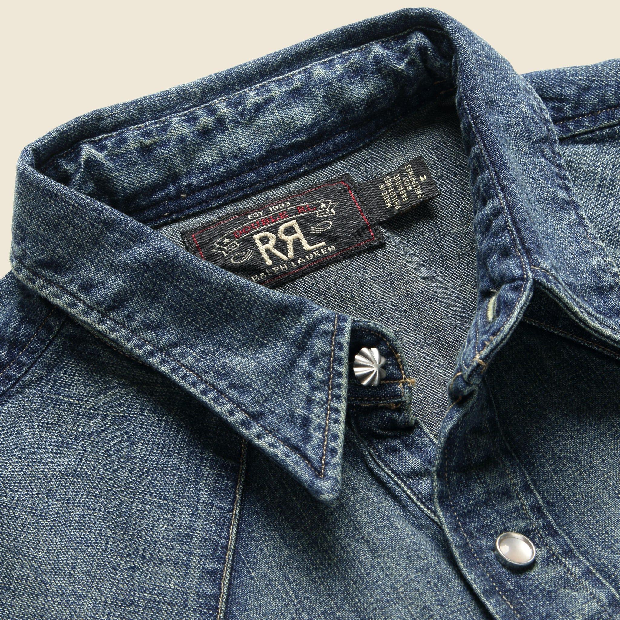 Slim Fit Denim Western Shirt - Dark Wash Product Image