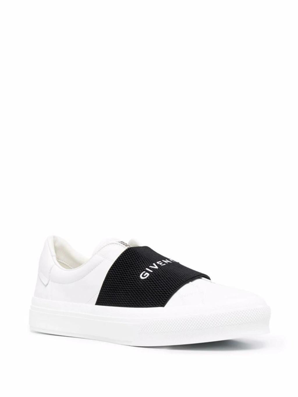 GIVENCHY Logo-embroidered Slip-on Leather Sneakers In White Black Product Image