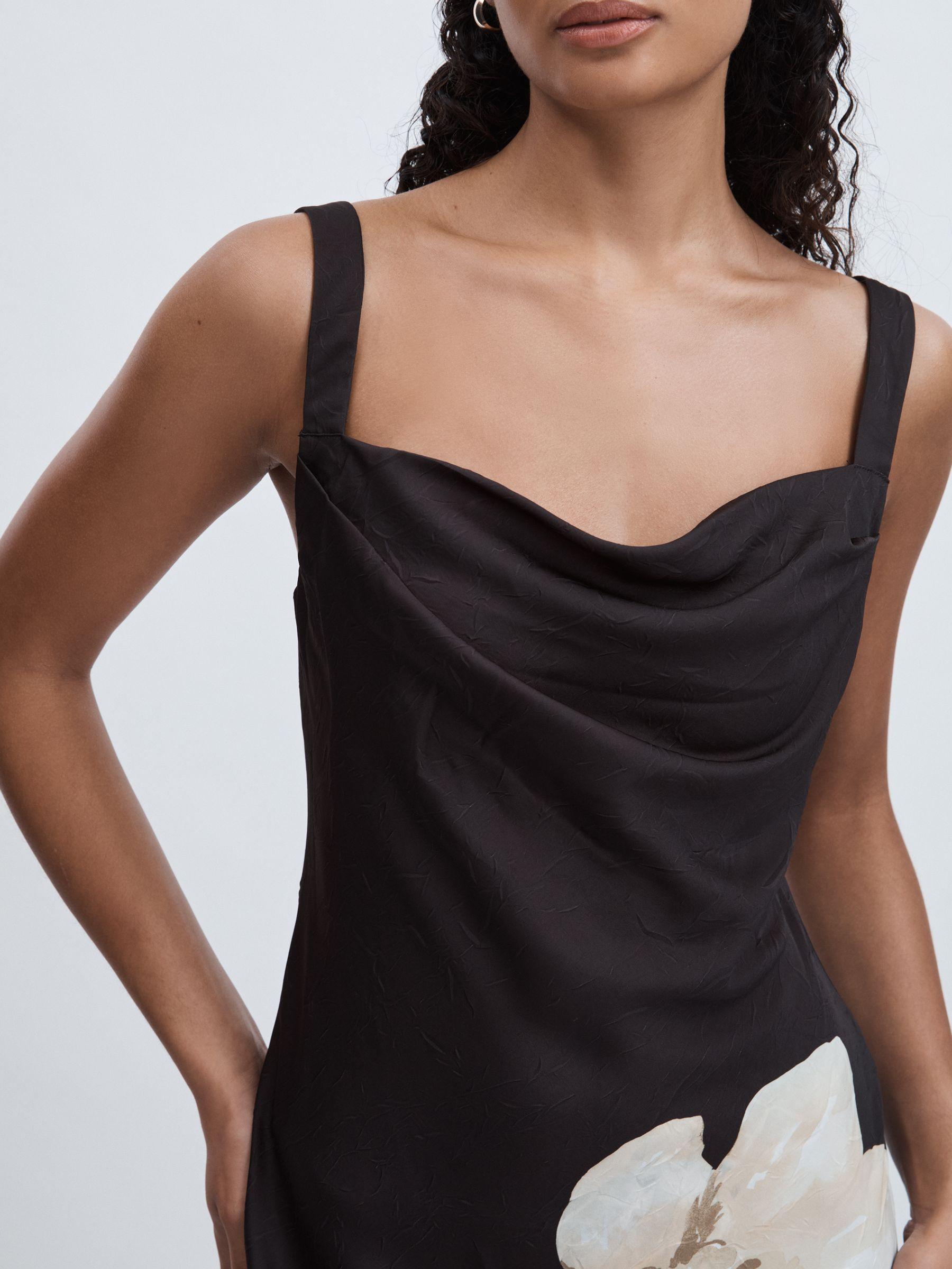 Alia Midi Satin Flower Print Midi Dress in Grey Multi Product Image