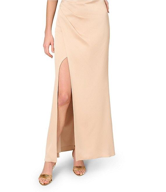 Aidan Mattox One Shoulder Beaded Waistband Satin Sheath Gown Product Image