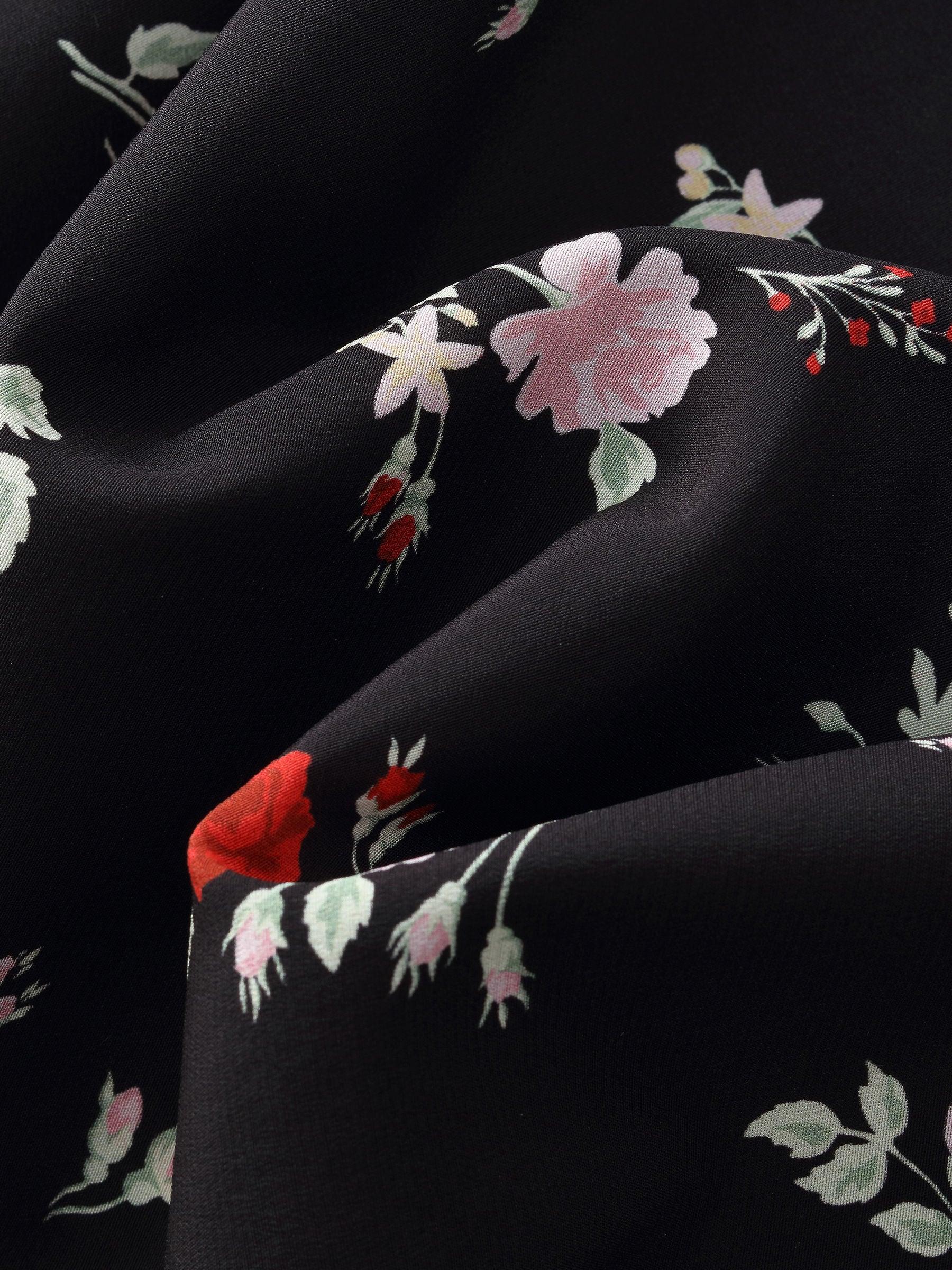 16MM Mulberry Silk Rose Print Women Qipao Midi Dress Product Image