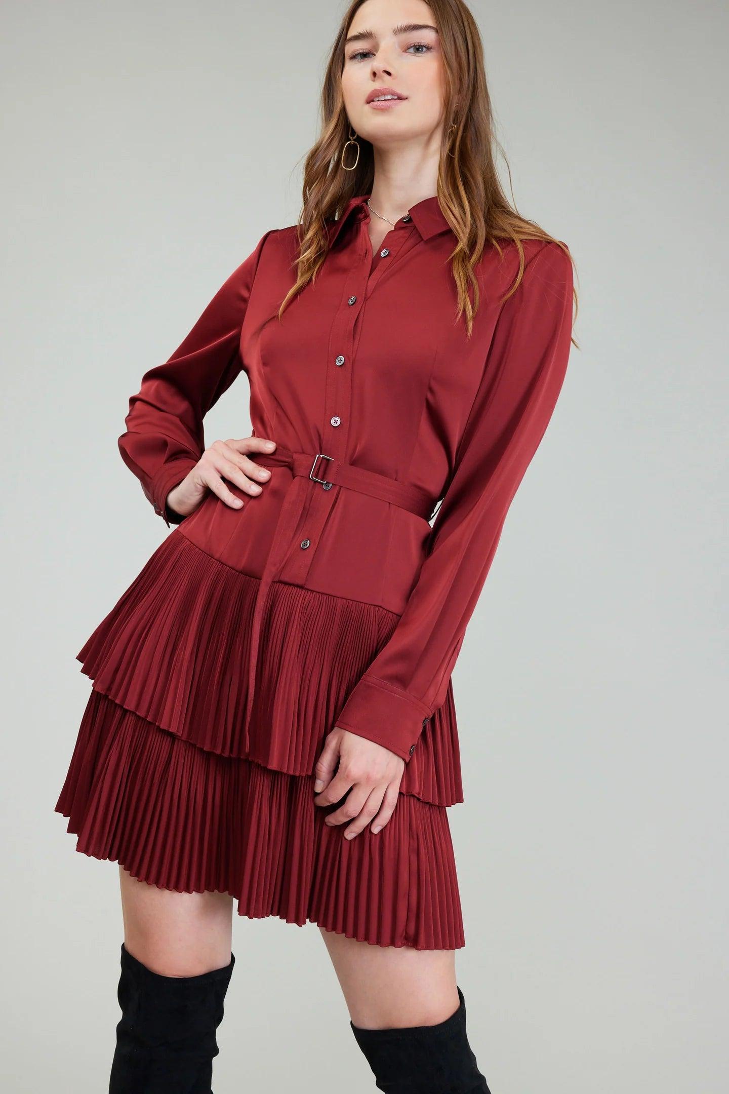 Tiered Pleated Shirt Dress Product Image