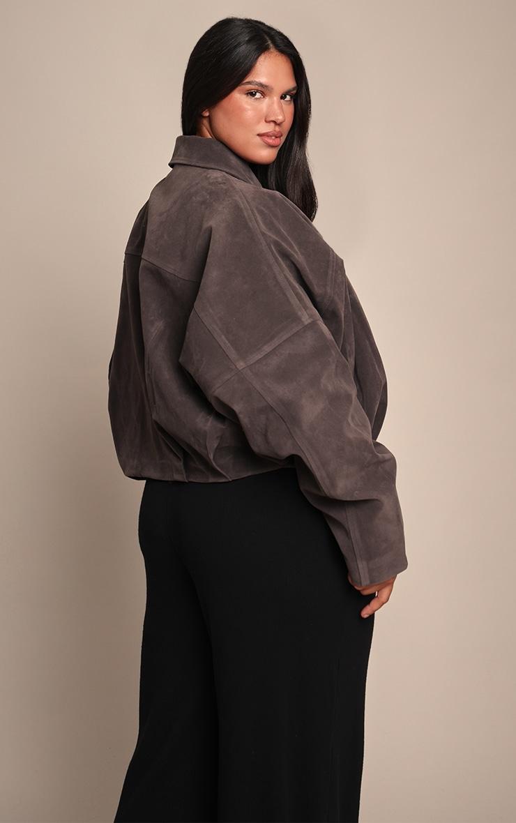 Plus Grey Faux Suede Covered Placket Bomber Jacket Product Image