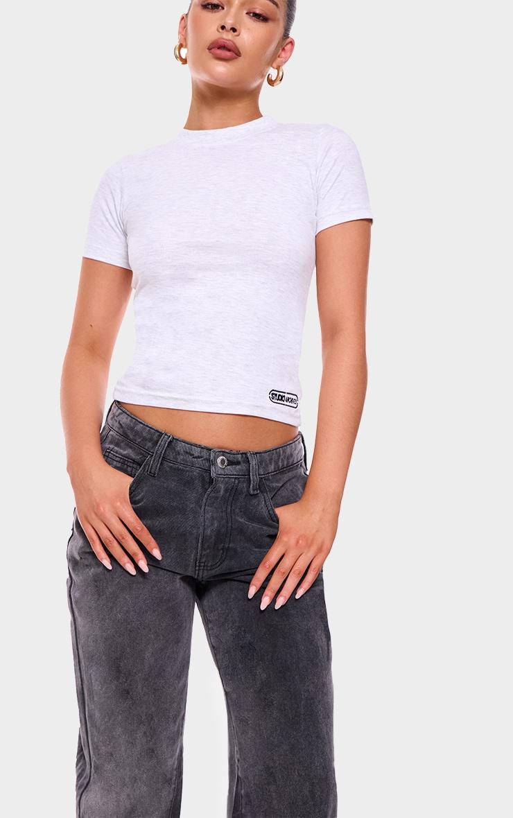 Washed Grey Mid Rise Straight Leg Jeans Product Image