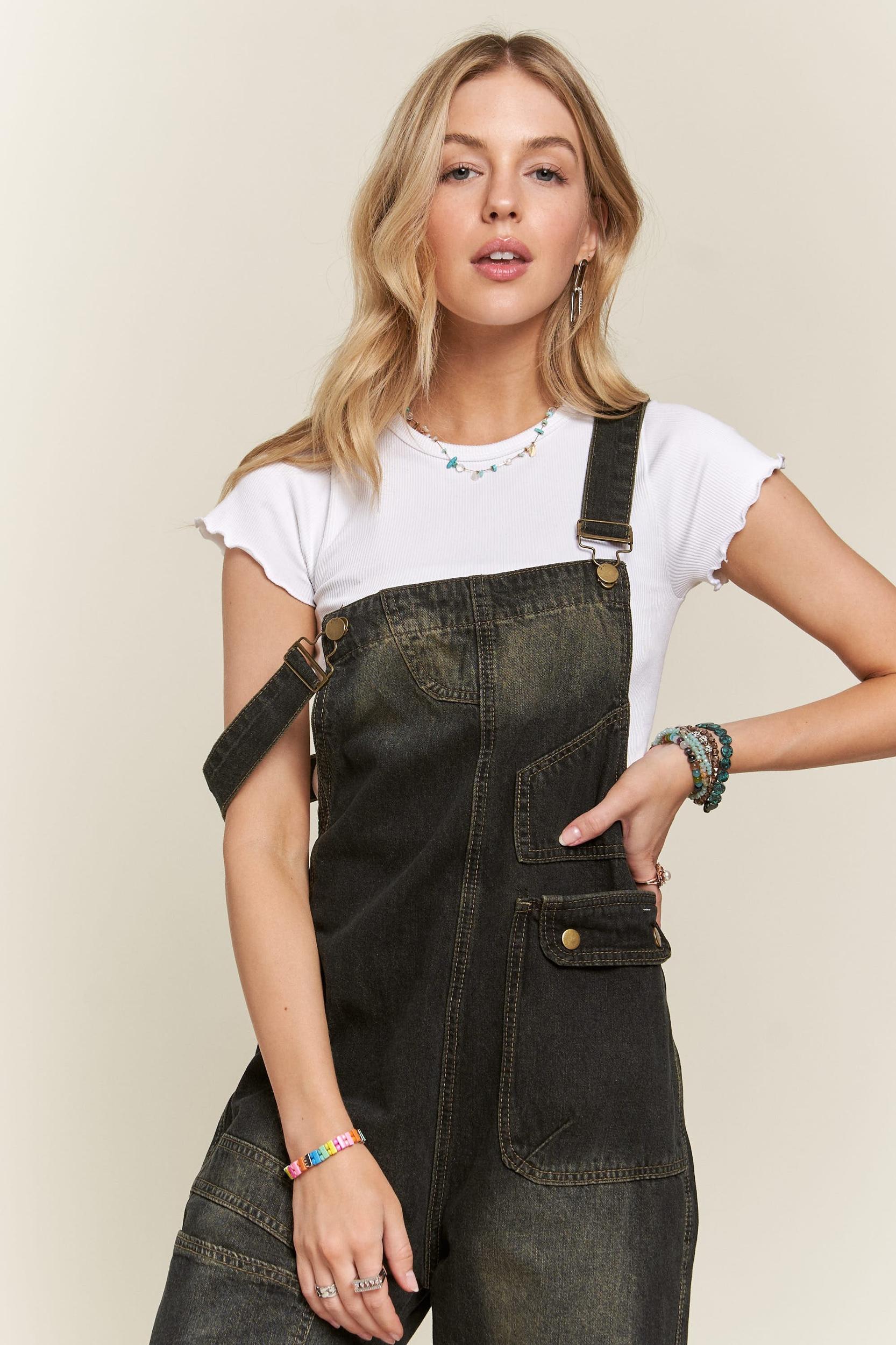 WASHED DENIM CASUAL OVERALLS Product Image