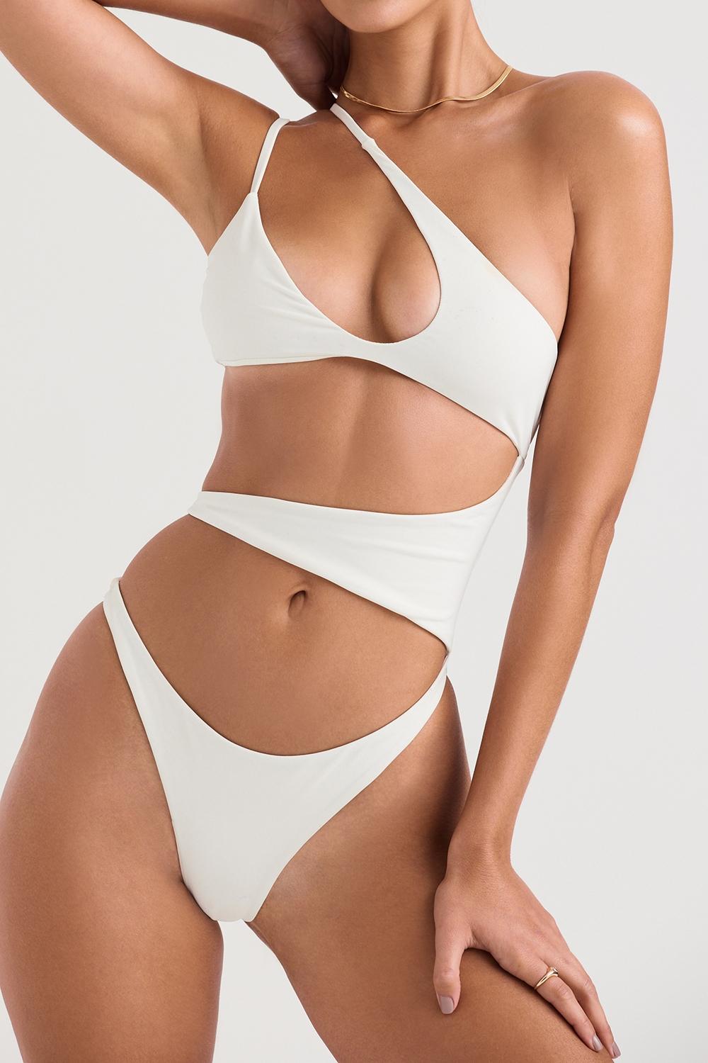 Lafayette  ivory asymmetric cutout swimsuit Product Image