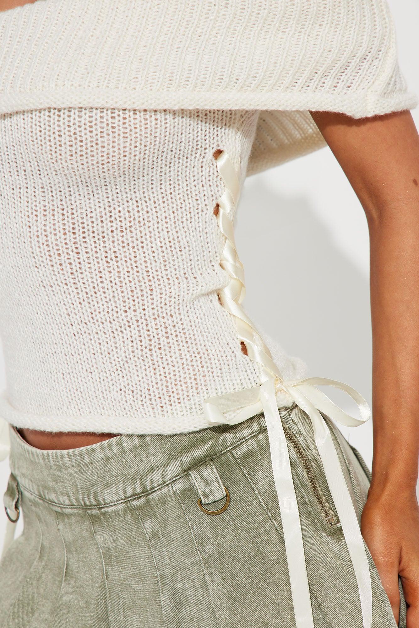 Ballet Babe Lace Up Sweater Top - Ivory Product Image
