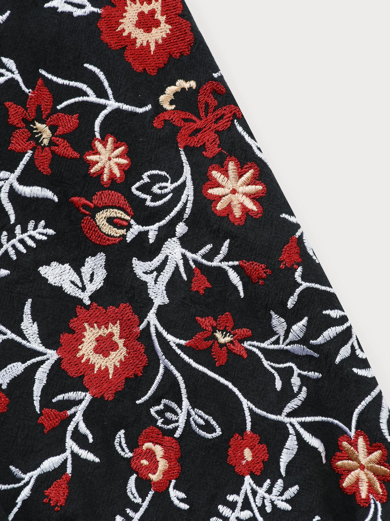 Pure Cotton Floral Embroidered Sleeve Jumpsuit Female Product Image