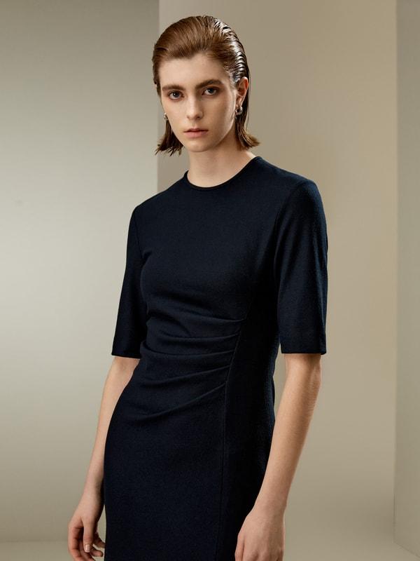 LILYSILK Wool Dress Womens - Navy Blue Merino Wool - Soft Short Sleeve Dress 10 Product Image