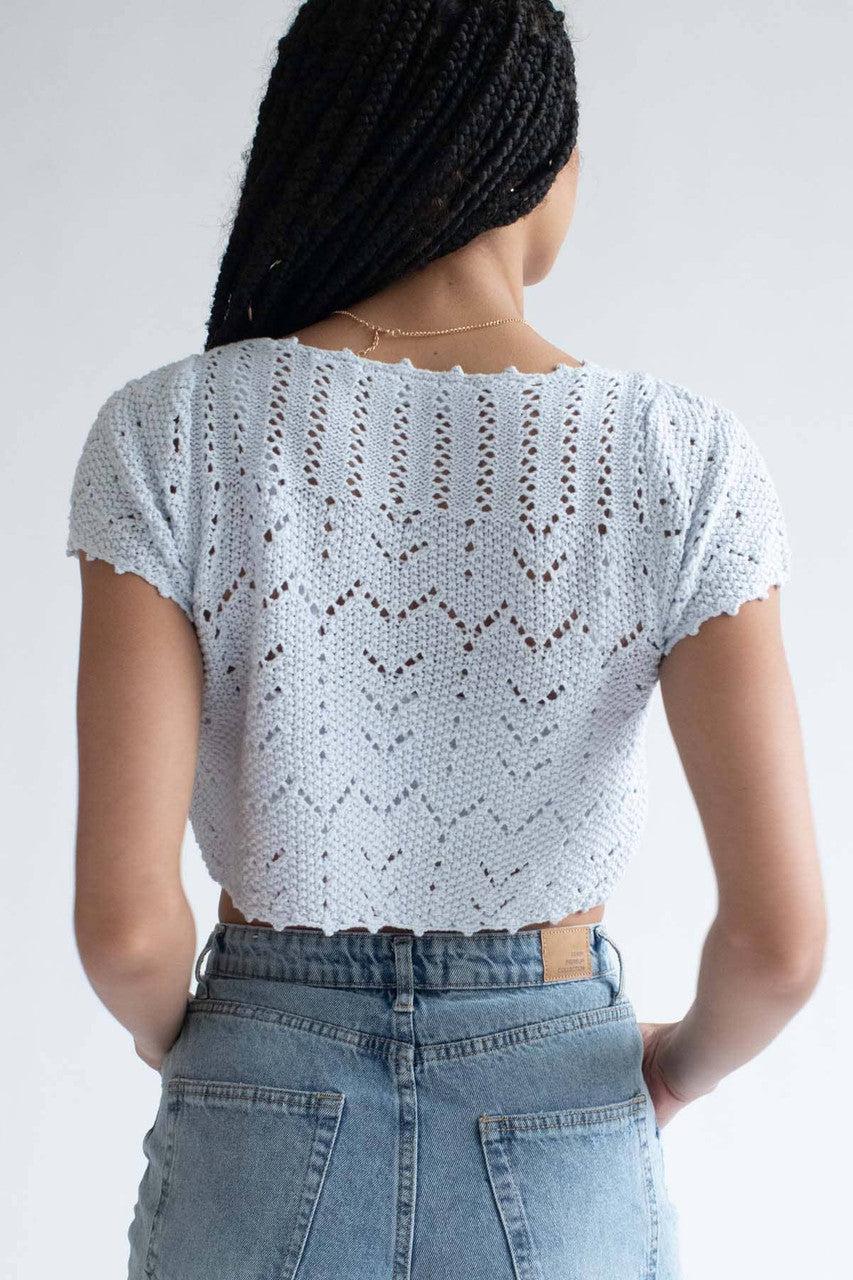 Artic Blue Crochet Short Sleeve Cardigan Product Image