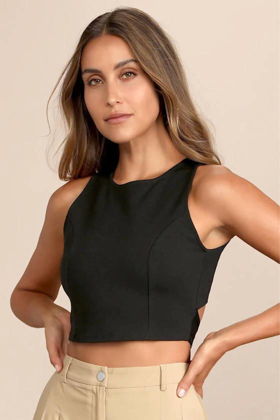 Let's Tie It Black Tie-Back Cropped Tank Top Product Image