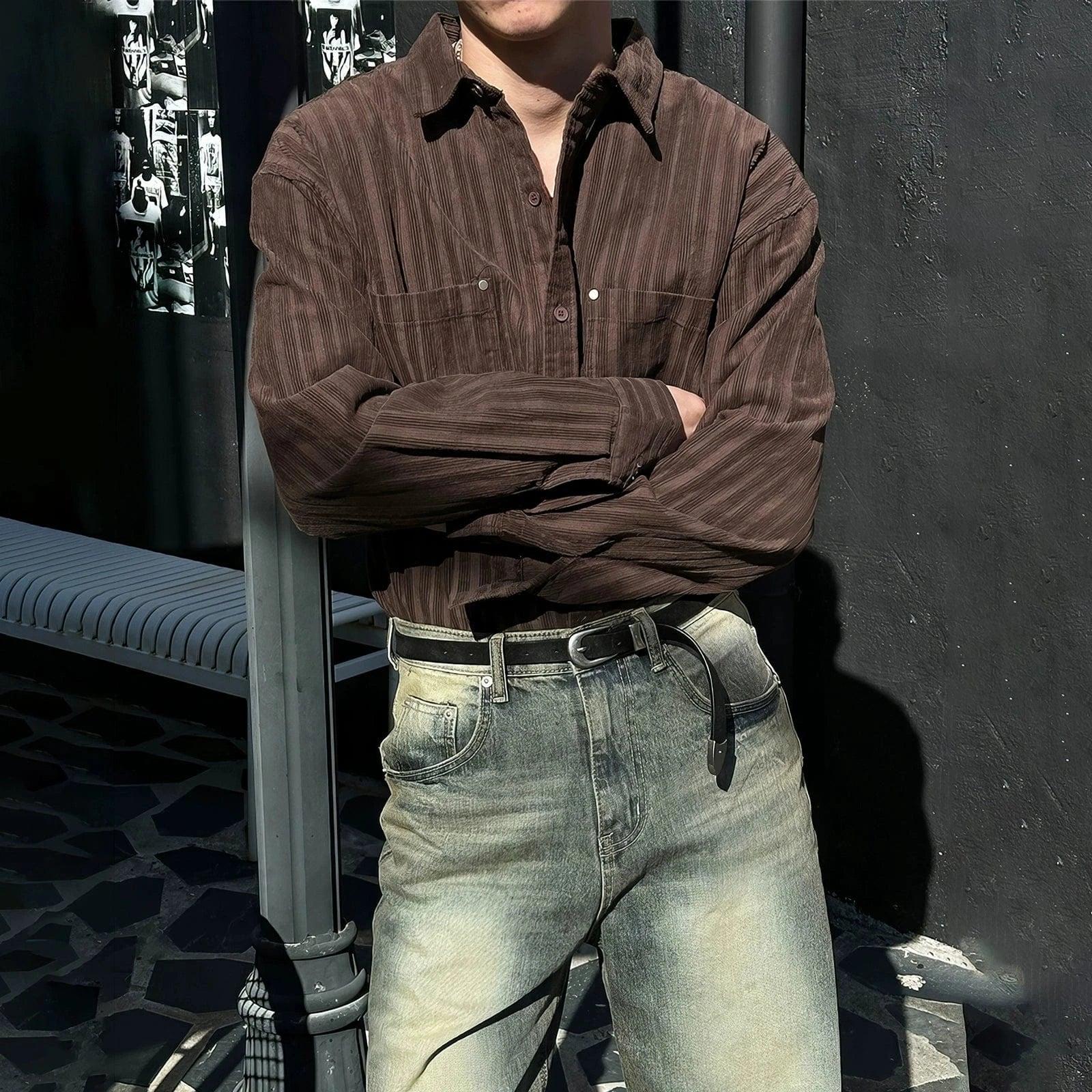 RT No. 13028 VERTICAL STRIPED BUTTON UP SHIRT Product Image