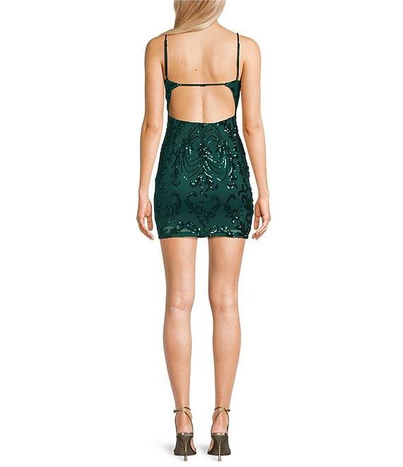 Midnight Doll Pattern Sequin Open Back Dress Product Image