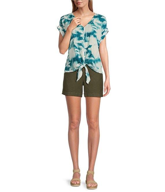 Westbound Enchanted Garden Short Sleeve V-Neck Tie Front Top Product Image