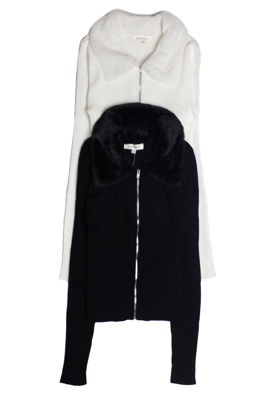 Fur Collar Zip Cardigan Product Image