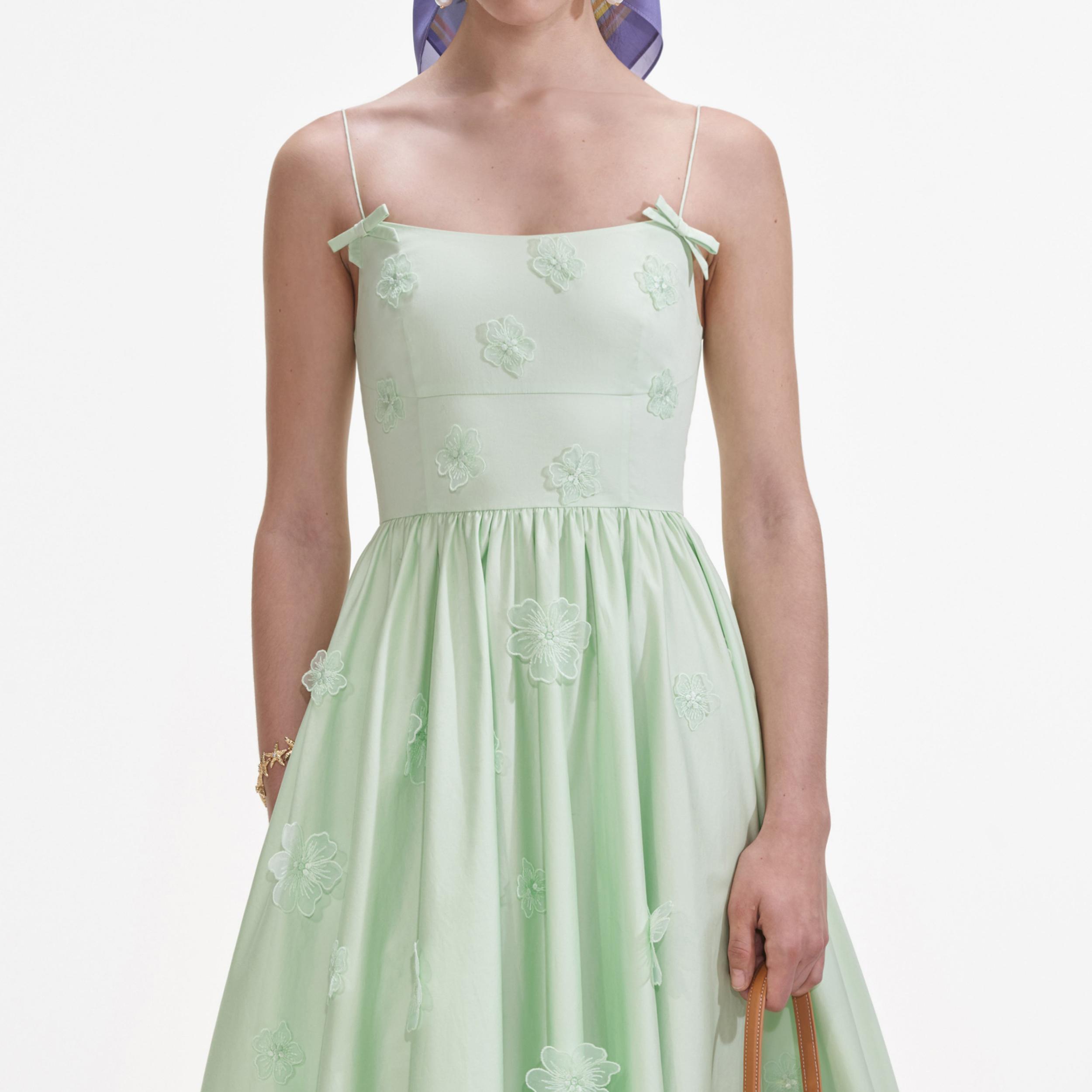 Green Cotton Flower Midi Dress Product Image