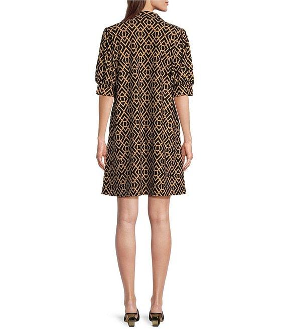 Jude Connally Emerson Jude Cloth Knit Garden Lattice Navy Print Point Collar Puffed Sleeve Shift Dress Product Image