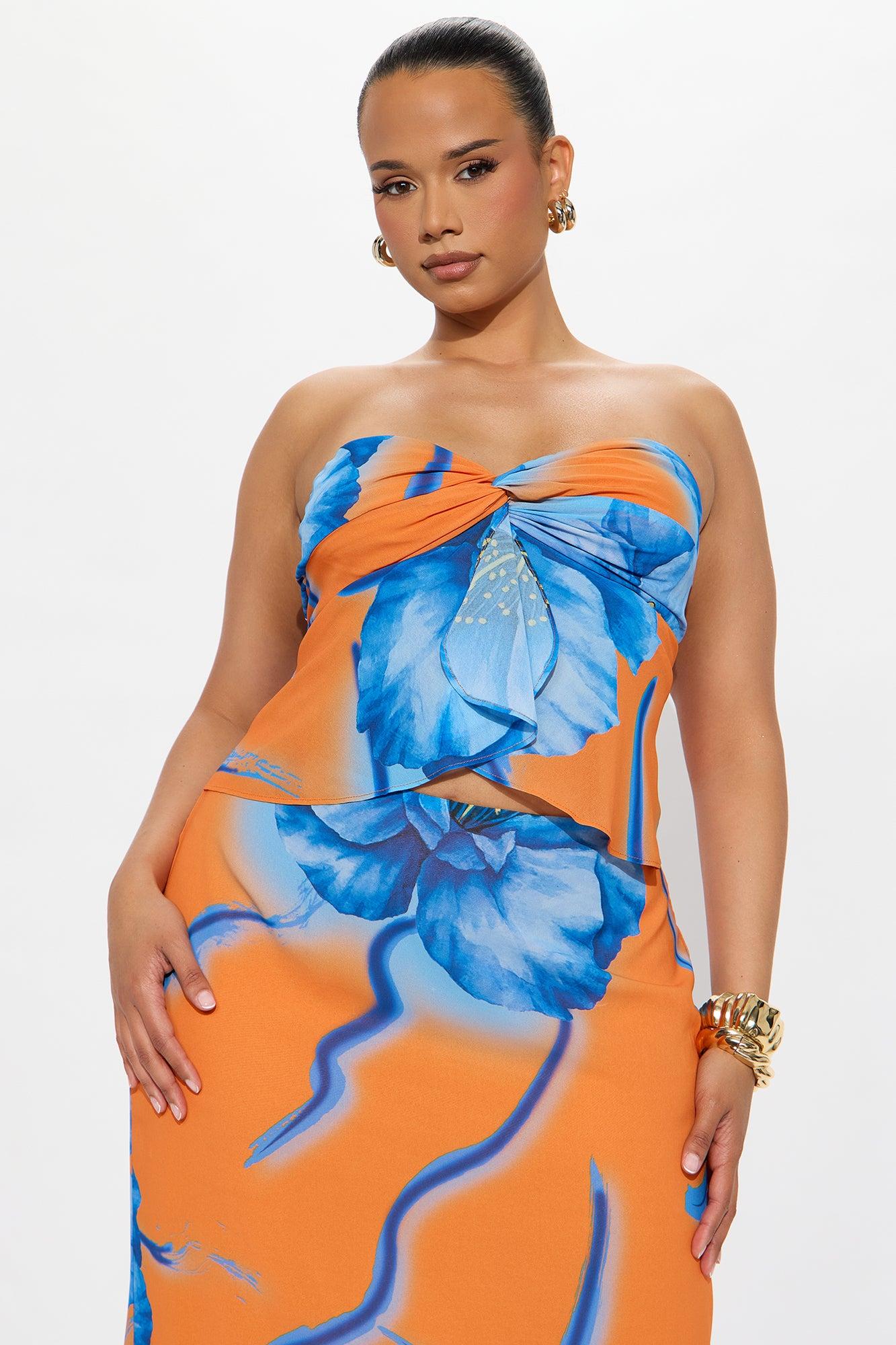 Hibiscus Escape Floral Maxi Skirt Set - Orange/combo Female Product Image