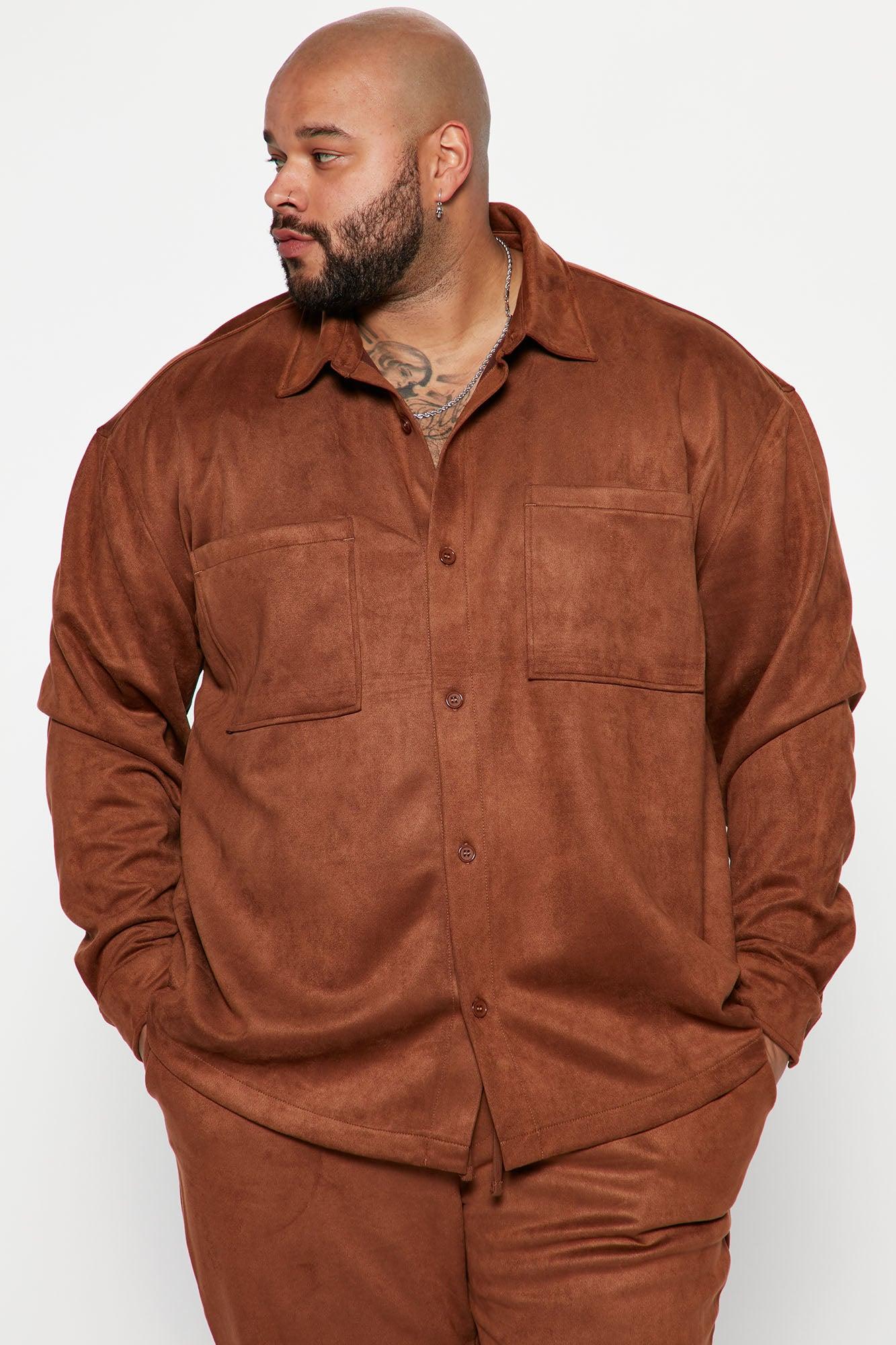 Dre Faux Suede Long Sleeve Button Up Shirt - Camel Product Image