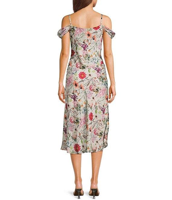I.N. San Francisco Wildflower Print Off The Shoulder Spaghetti Strap Cowl Neck Midi Slit Dress Product Image