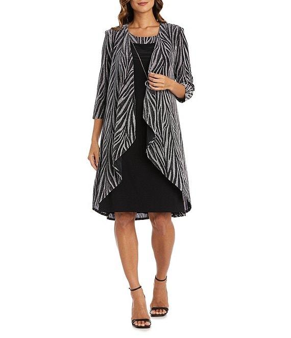 R & M Richards Crew Neck Metallic Jacquard 2-Piece Jacket Dress Product Image