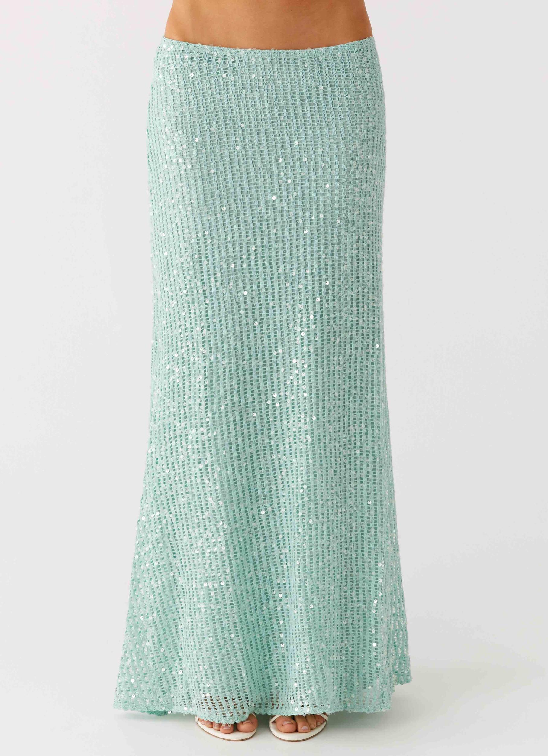Amoura Sequin Low Rise Maxi Skirt - Mint Sage Product Image