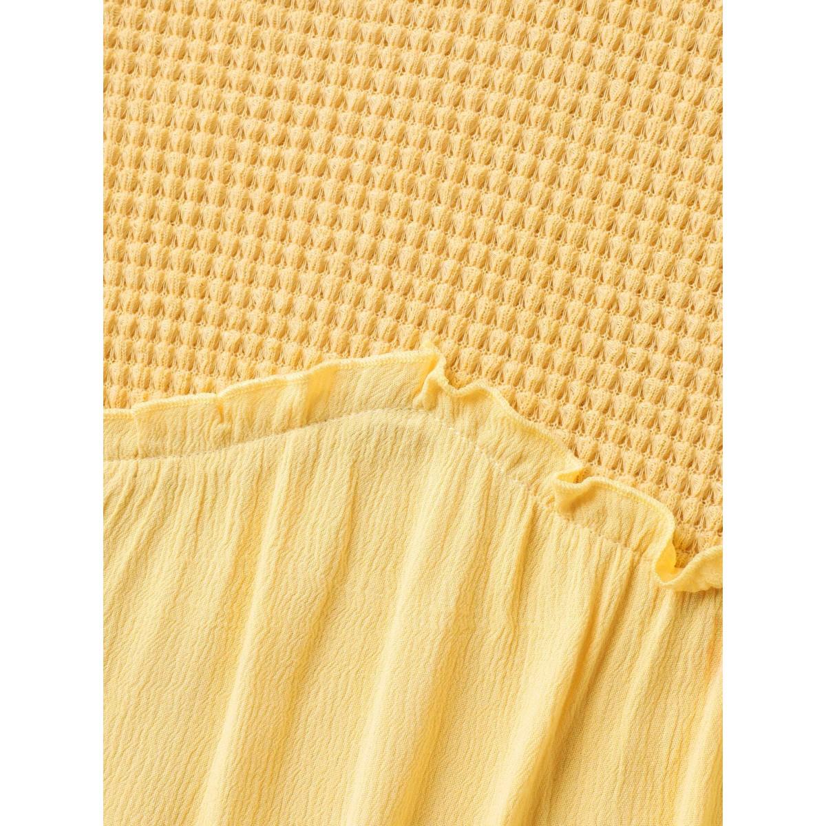 Plus Size Waffle Grid Spliced Ruffled Tank Top Women Lightyellow Texture V-neck Everyday-Casual Tank Tops Camis BloomChic 14-16/1X Product Image