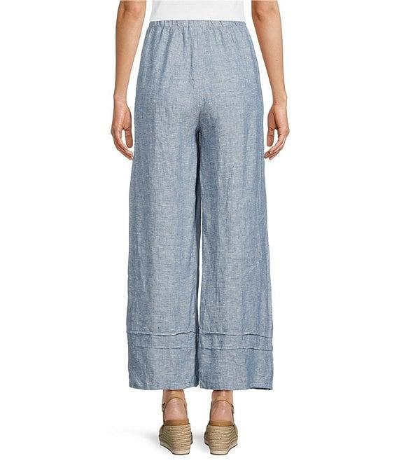 Bryn Walker Cross-Dyed Linen Elastic Waist Straight Leg Pintuck Coordinating Pants Product Image