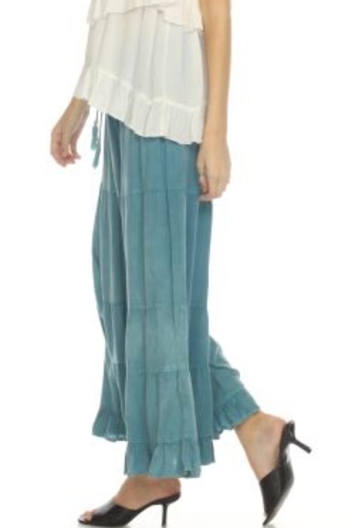 Teal Stone Wash Long Tiered Pant Product Image