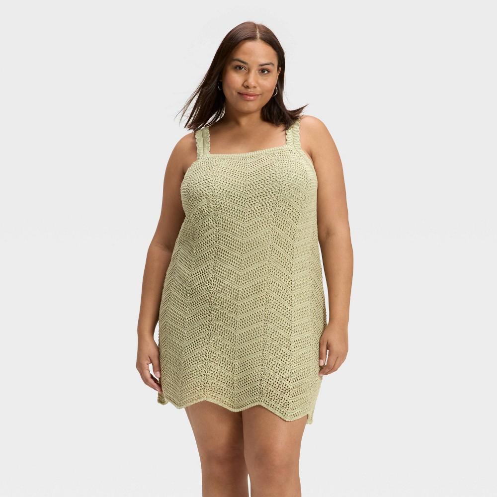 Women's Crochet Mini Shift Dress - A New Day™ Light Green 4X Product Image