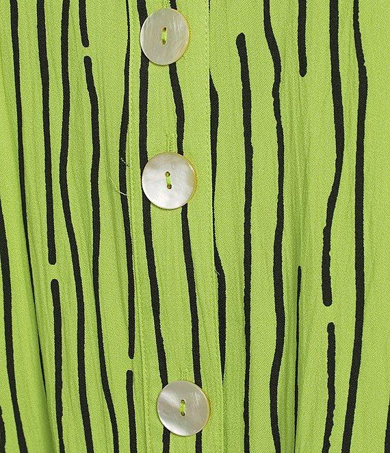 Ali Miles Crinkle Woven Abstract Stripe Wire Collar 3/4 Sleeve Button Front Tunic Product Image
