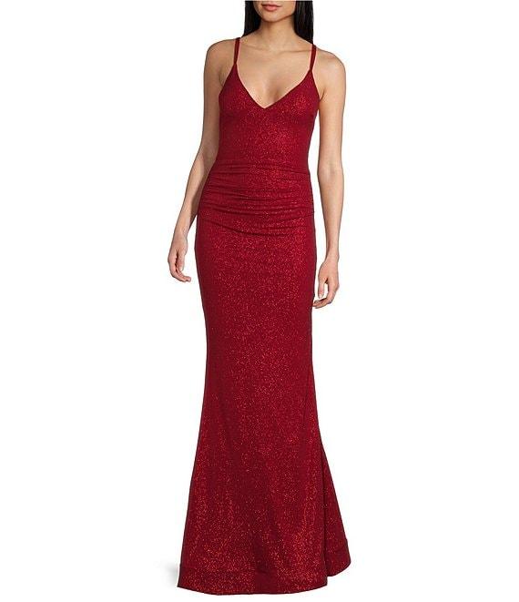 City Vibe Plunge Neck Spaghetti Strap Dress Product Image