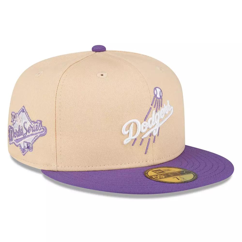 Men's New Era Peach/Purple Los Angeles Dodgers 1988 World Series Side Patch 59FIFTY Fitted Hat, Orange Product Image