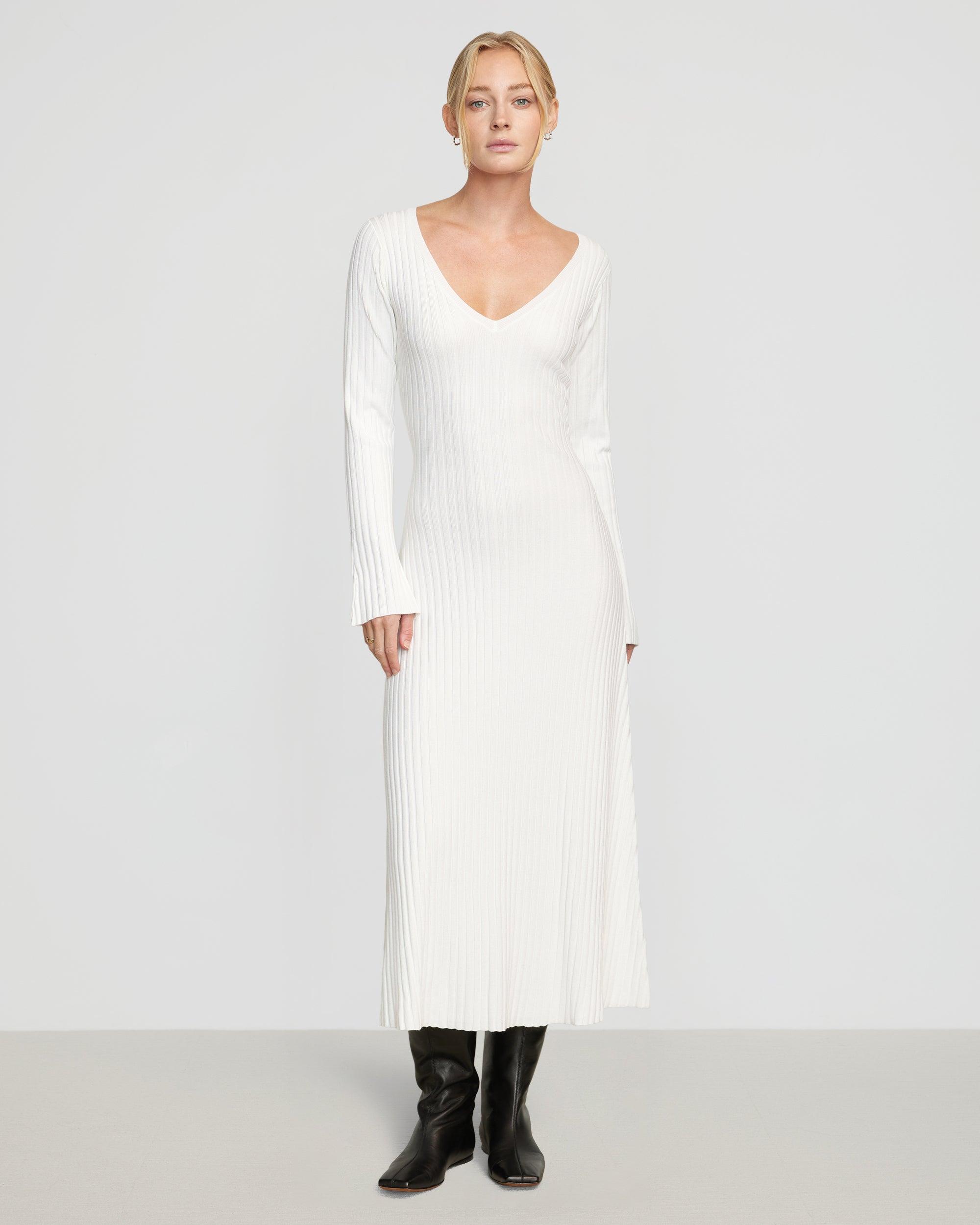 Wesley Ribbed V-Neck Sweater Dress Product Image