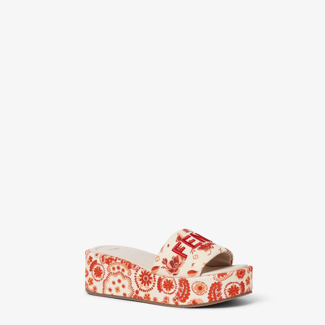 Fendi SunshineCamelia and red canvas flatform slides Product Image