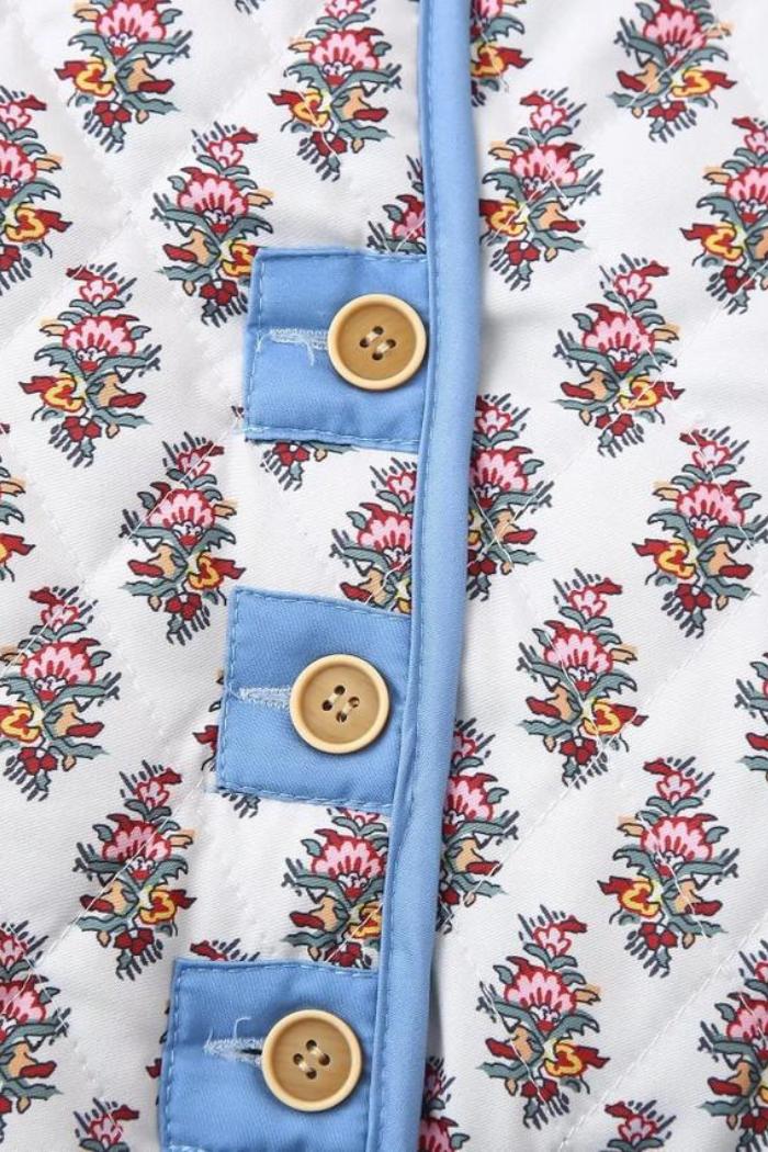 Stylish V-Neck Button Double-Sided Printed Quilted Jacket Product Image